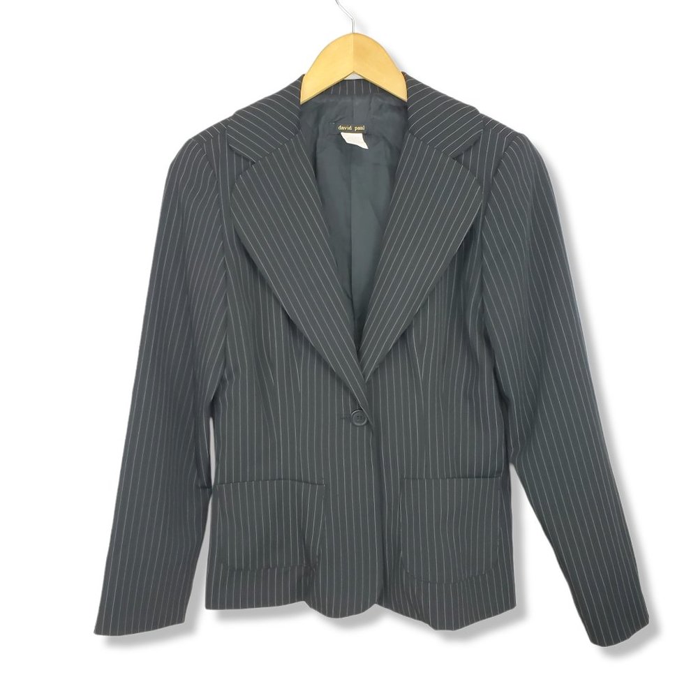 David Paul Black Single Button Y2K Era Pinstripe Blazer Size 4